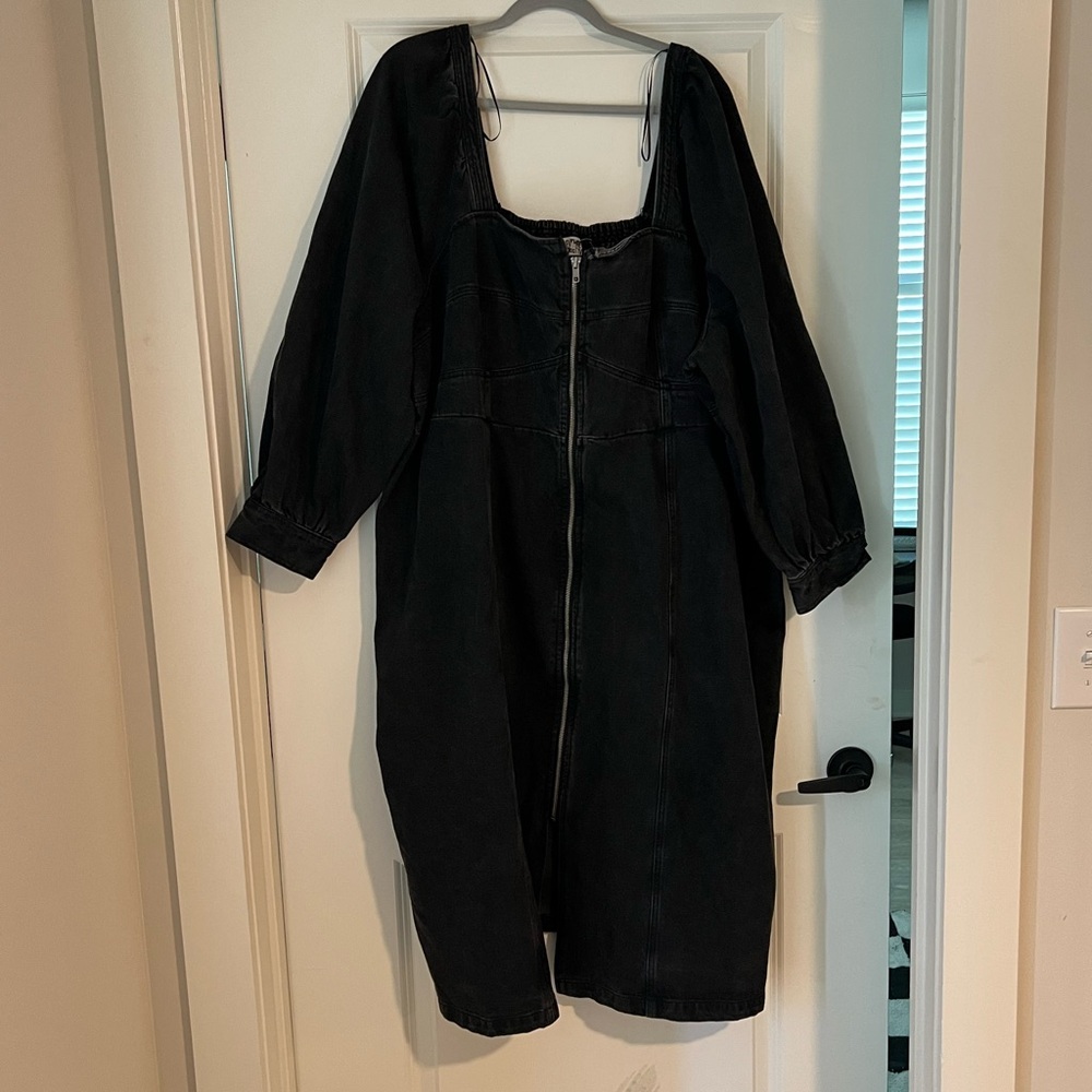 Black Denim Dress with Zipper